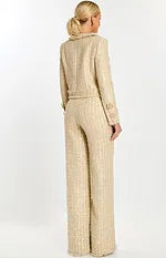 Sequin Tweed Pant Suit Embellished Jacket & Wide Leg Pants Formal Set by Jovani 45244