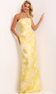 Strapless Floral Jacquard Gown in Yellow from Jovani