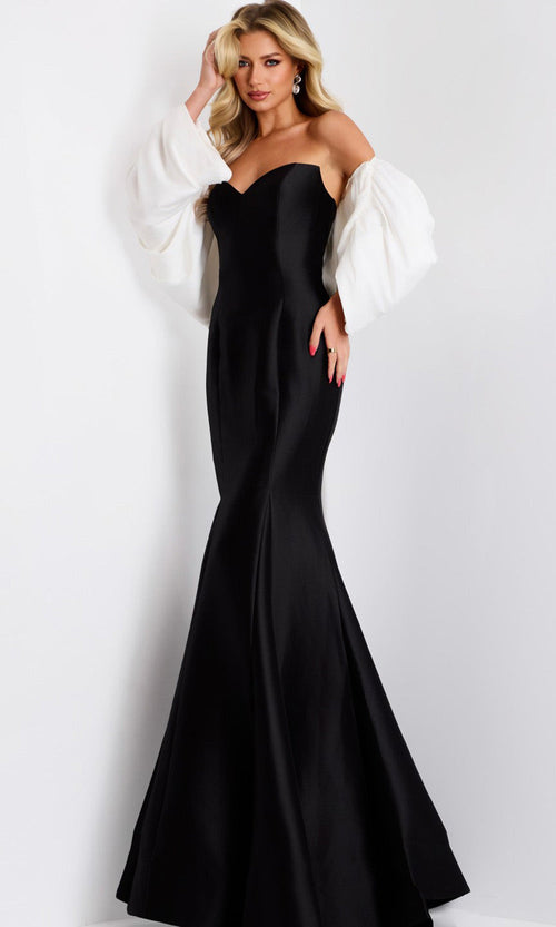 Jovani 45358 - Elegant Velvet Mermaid Gown with Dramatic Sleeves