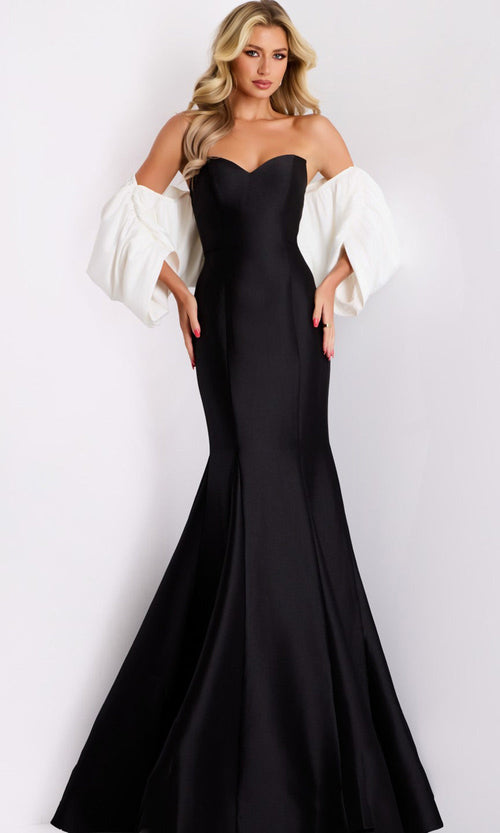 Jovani 45358 - Elegant Velvet Mermaid Gown with Dramatic Sleeves