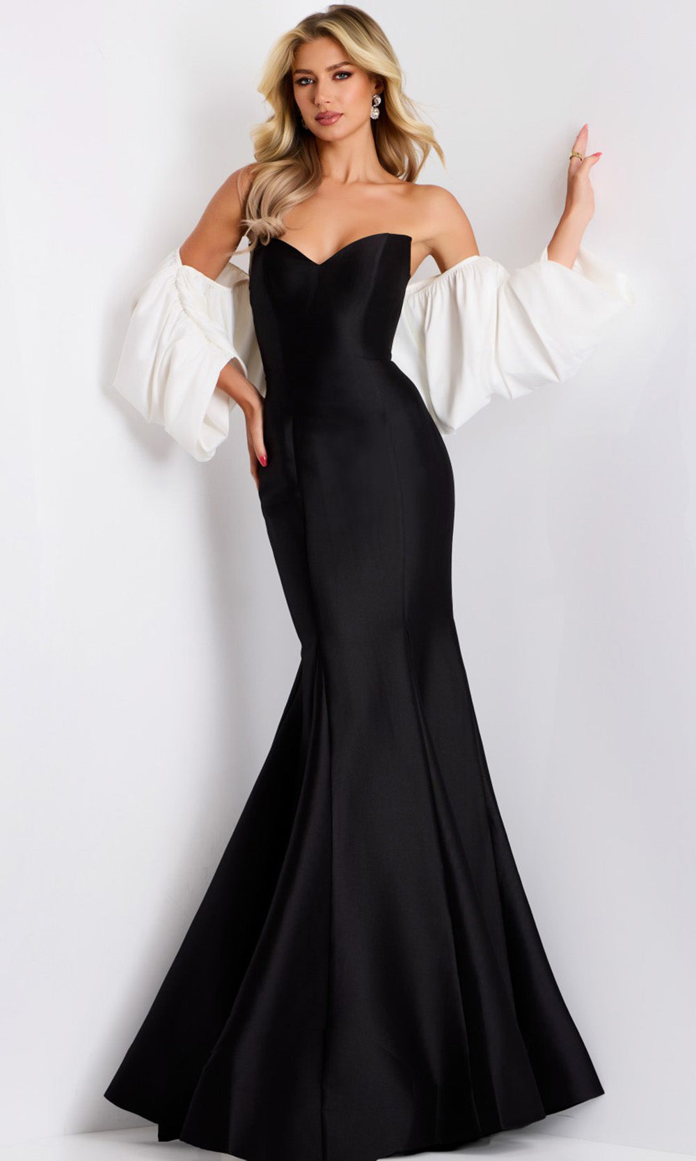 Jovani 45358 - Elegant Velvet Mermaid Gown with Dramatic Sleeves