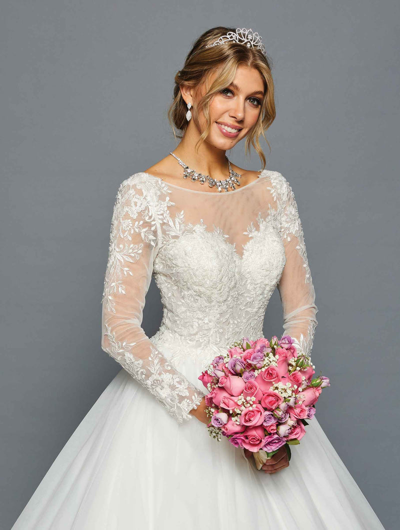 DeKlaire Bridal 476 Floor Length Long Sleeve A-Line V-Neck Wedding Ballgown