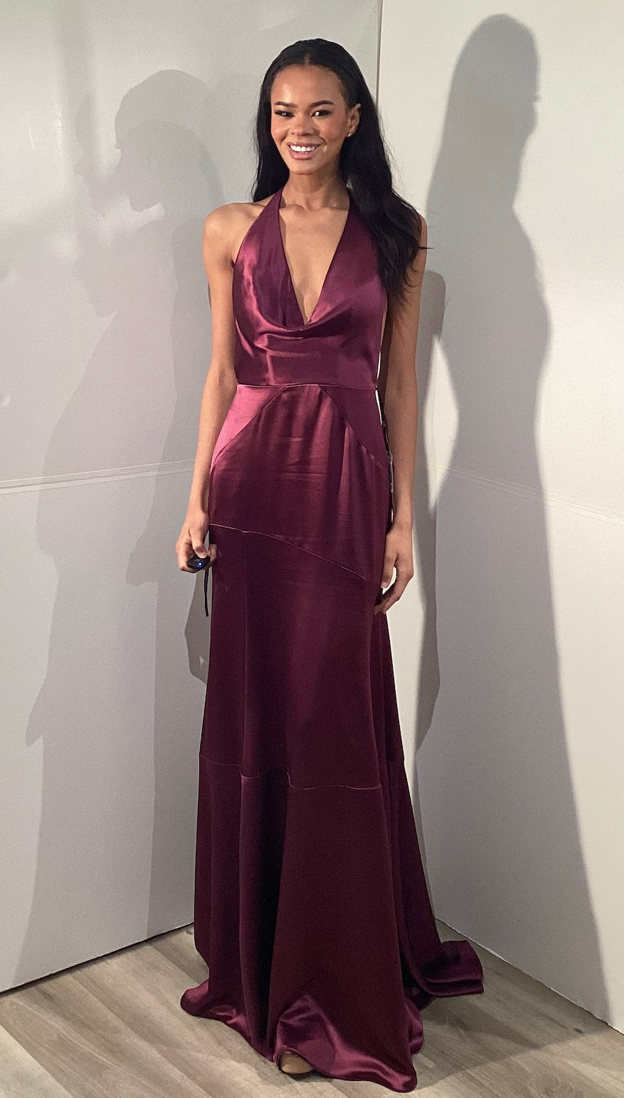 Satin Halter Neck Open Back Formal Gown with Draped Bodice Floor Length Dress by Jovani 45461
