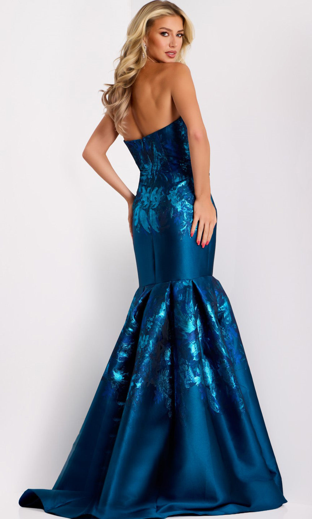 Stunning Peacock Metallic Floral Gown by Jovani