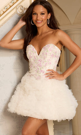 Floral Bodice Short Ruffle Skirt Dress Jovani 45637