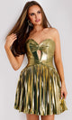 Jovani Metallic Pleated Strapless Cocktail Dress