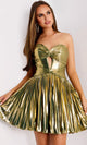 Jovani Metallic Pleated Strapless Cocktail Dress