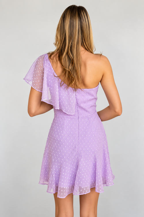 Ace Lilac One-Shoulder Swiss Dot Formal Mini Dress