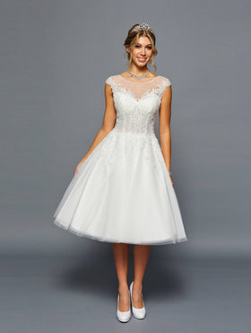 DeKlaire 460 Cap Sleeve Tea Length A-Line Wedding Dress