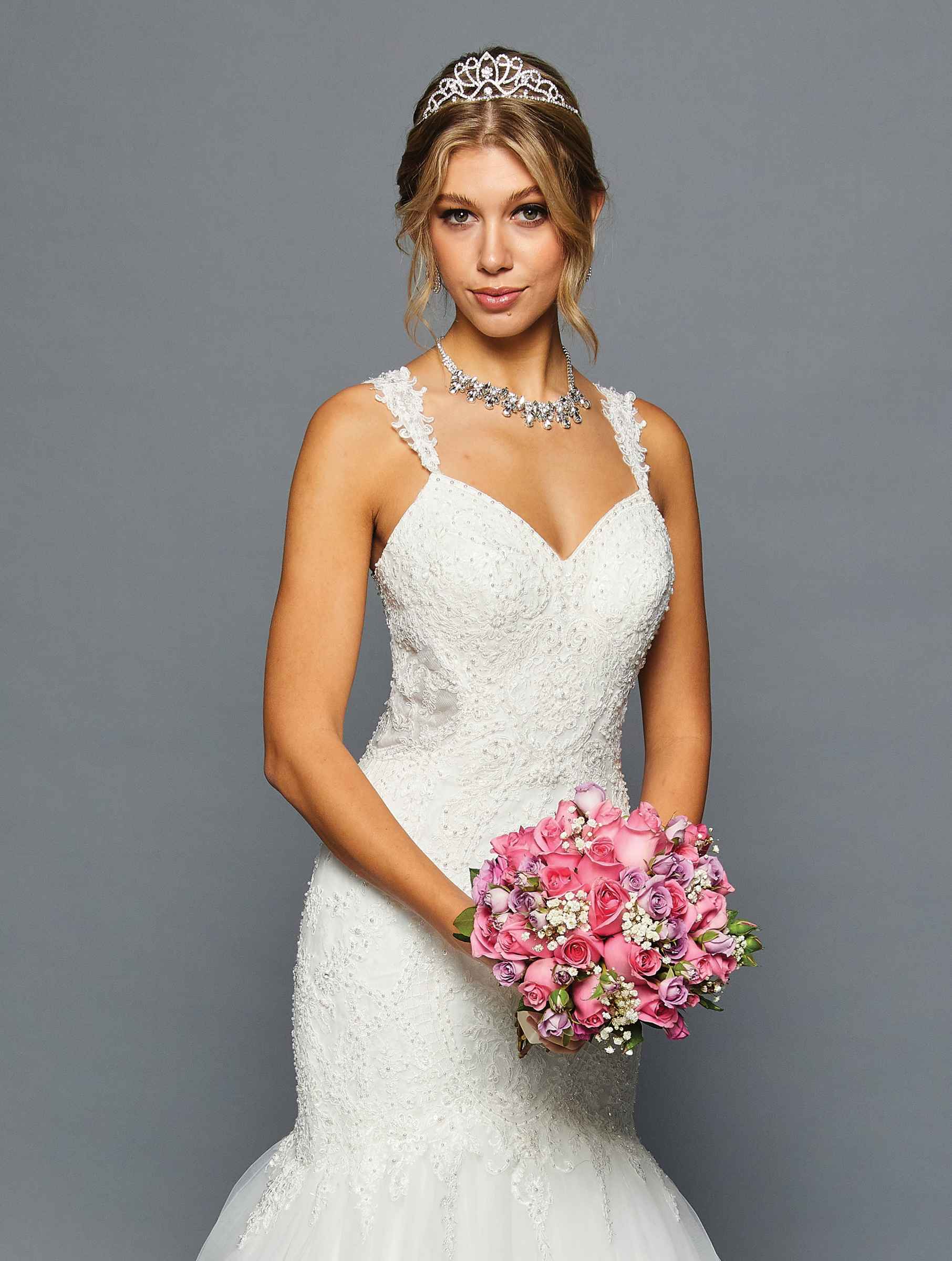 DeKlaire Bridal 461 V-Neckline Mermaid Court Train Wedding Dress