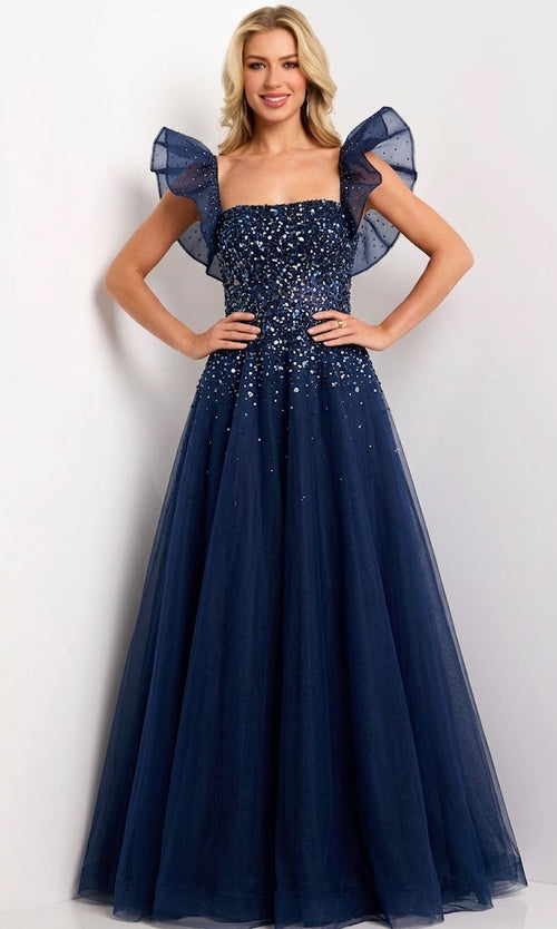 Jovani Flutter Sleeve Embellished Gown