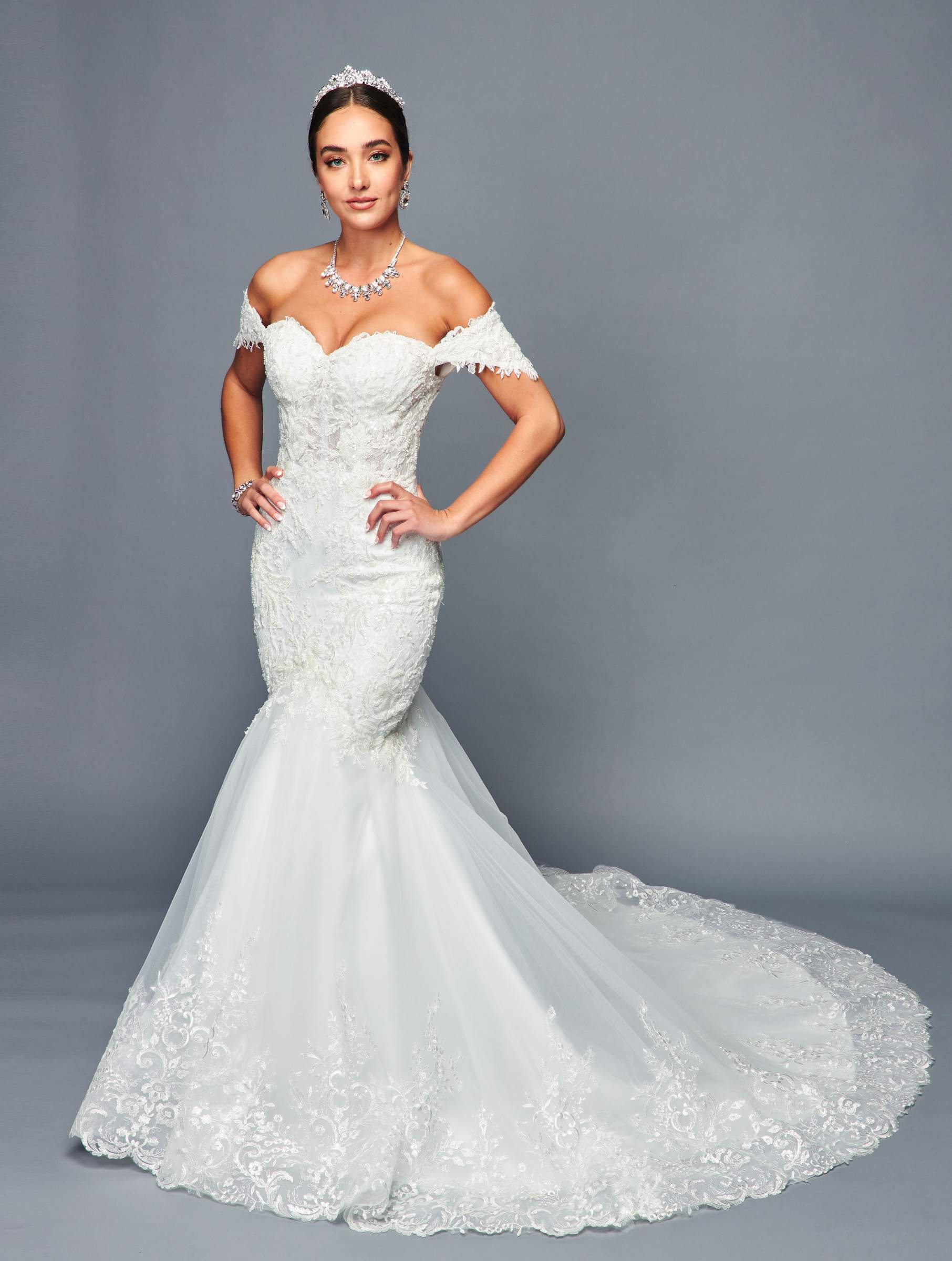 DeKlaire 465 Off-Shoulder Mermaid Wedding Dress Elegant Bridal Gown Ivory / S DeKlaire 465 Off-Shoulder Mermaid Wedding Dress Elegant Bridal Gown Ivory / S