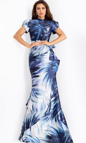 Jovani Leaf Print High Neck Evening Gown Jovani 46521