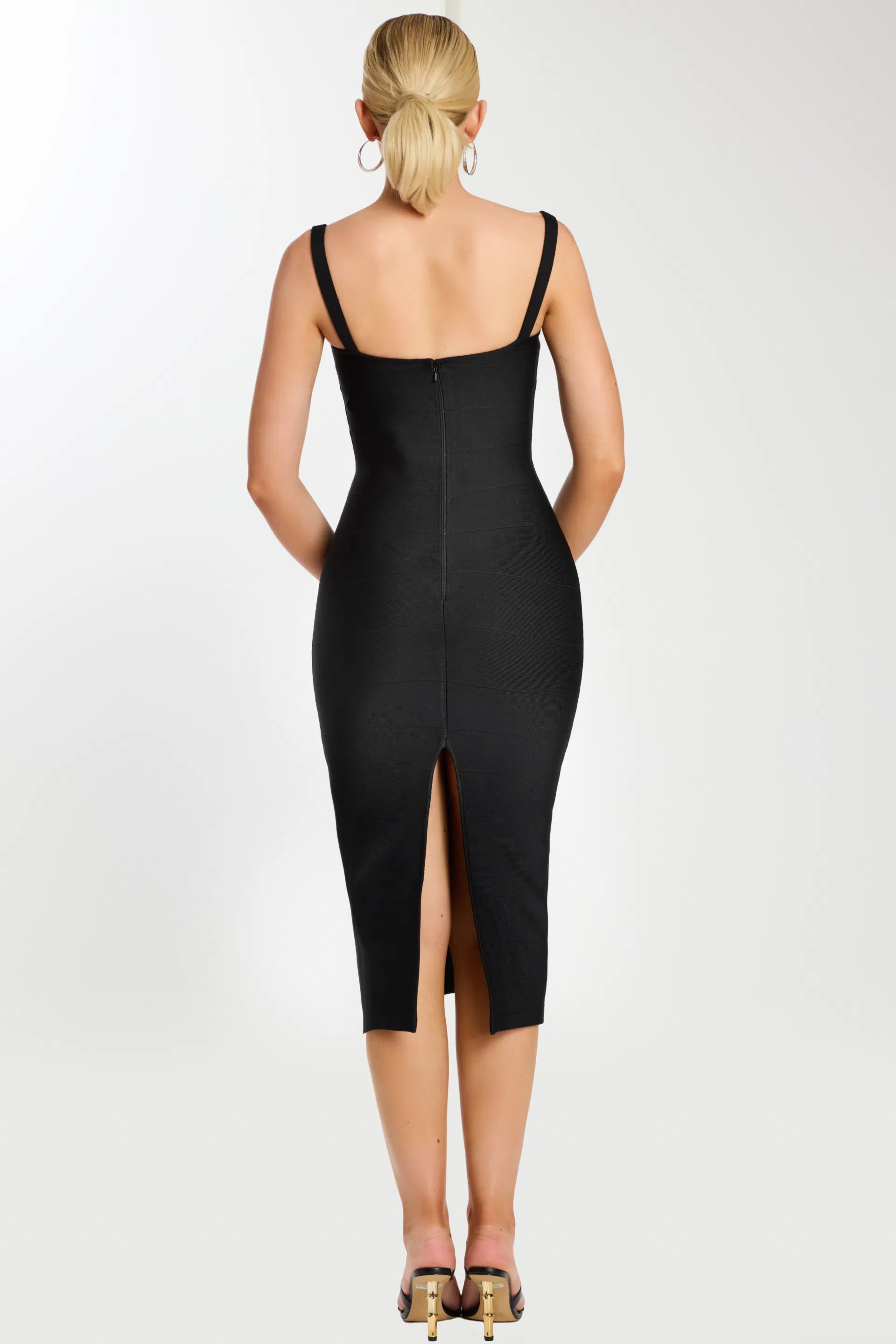 Bustier Midi Bodycon Dress with Straps Sweetheart Neckline Fitted Cocktail Dress by Jovani 46641