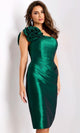 Jovani 46513 - Asymmetric Midi Dress with Floral Shoulder