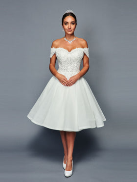 DeKlaire 467 Knee Length Off-the-Shoulder A-Line Wedding Dress