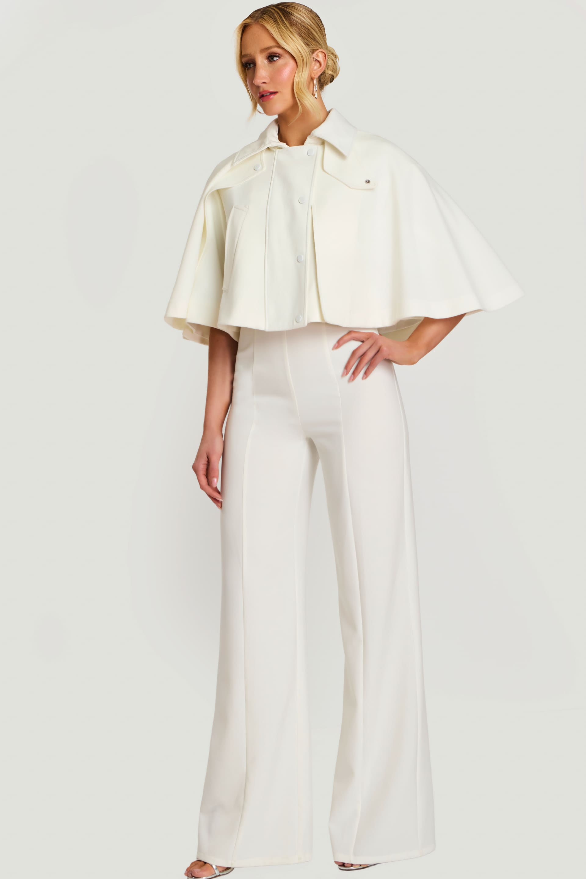 Strapless Wide-Leg Jumpsuit with Detachable Cape Jacket Formal Evening by Jovani 46781