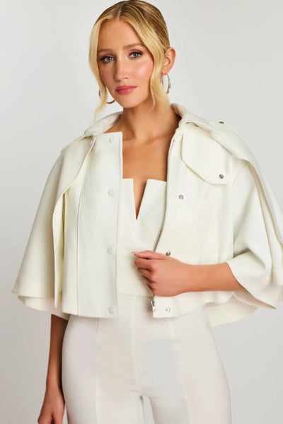 Strapless Wide-Leg Jumpsuit with Detachable Cape Jacket Formal Evening by Jovani 46781