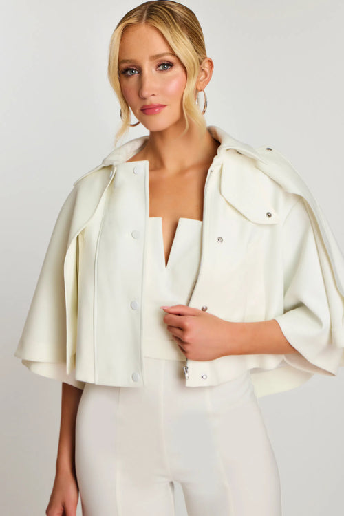 Strapless Wide-Leg Jumpsuit with Detachable Cape Jacket Formal Evening by Jovani 46781