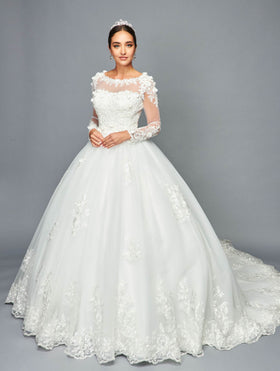 DeKlaire 469 A-Line Ball Gown Wedding Dress with Long Sleeves