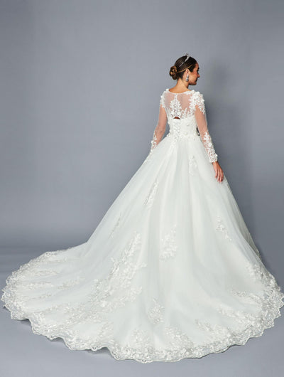 DeKlaire Bridal 469 Floor Length A-Line Ball Wedding Gown Long Sleeve