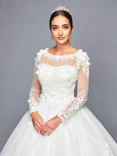 DeKlaire Bridal 469 Floor Length A-Line Ball Wedding Gown Long Sleeve