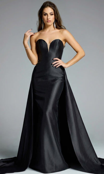 Jovani 44180 - Elegant Strapless Satin Gown with Overskirt