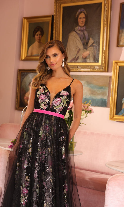 Ava Presley 47013 Floral V-Neck Sequin Elegant Chic Tulle Dress