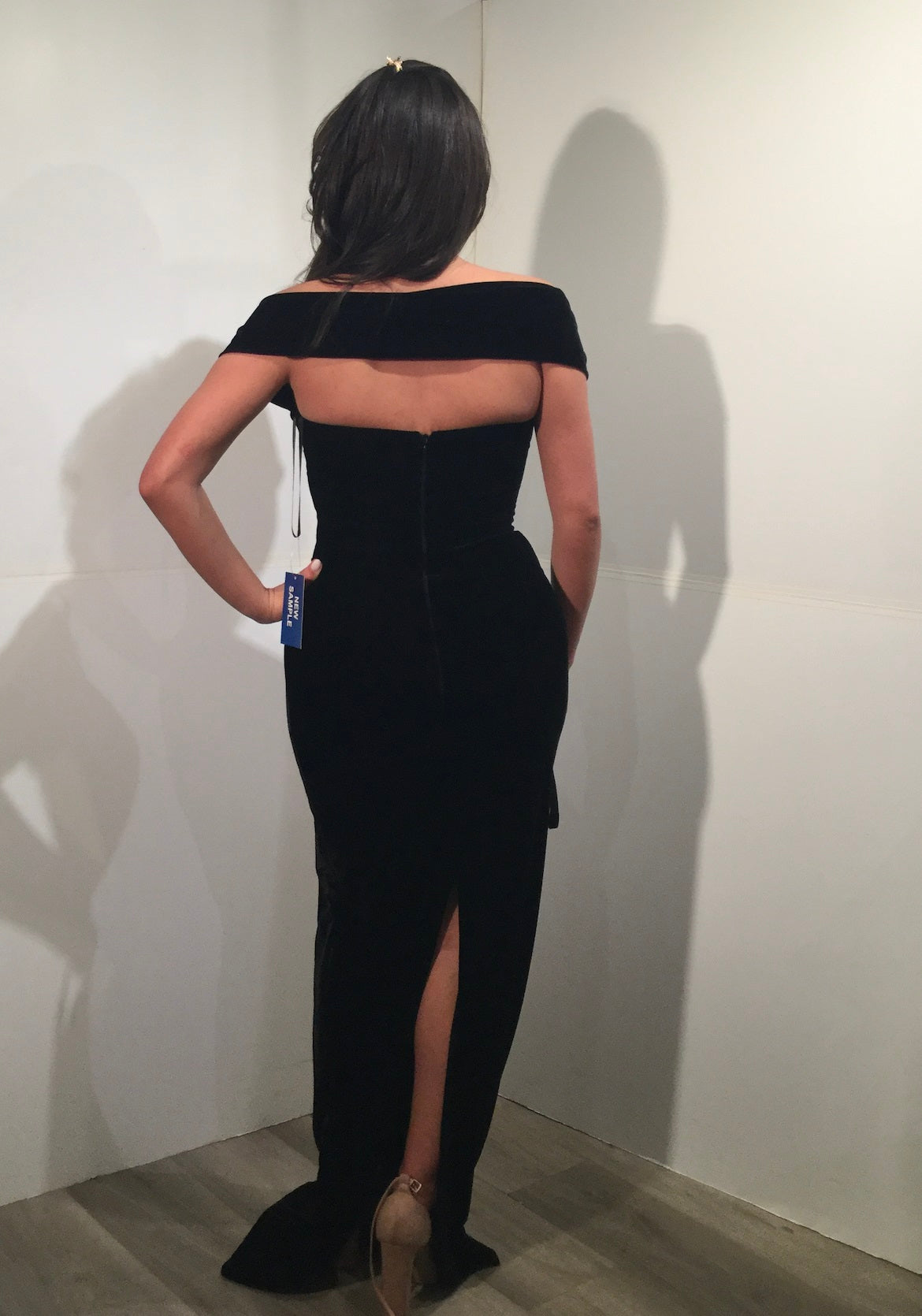 Off Shoulder Stretch Gown with Sheer Back Panel & Back Slit Formal Evening Dress by Jovani 47104
