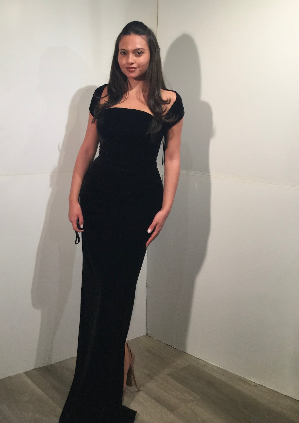 Off Shoulder Stretch Gown with Sheer Back Panel & Back Slit Formal Evening Dress by Jovani 47104