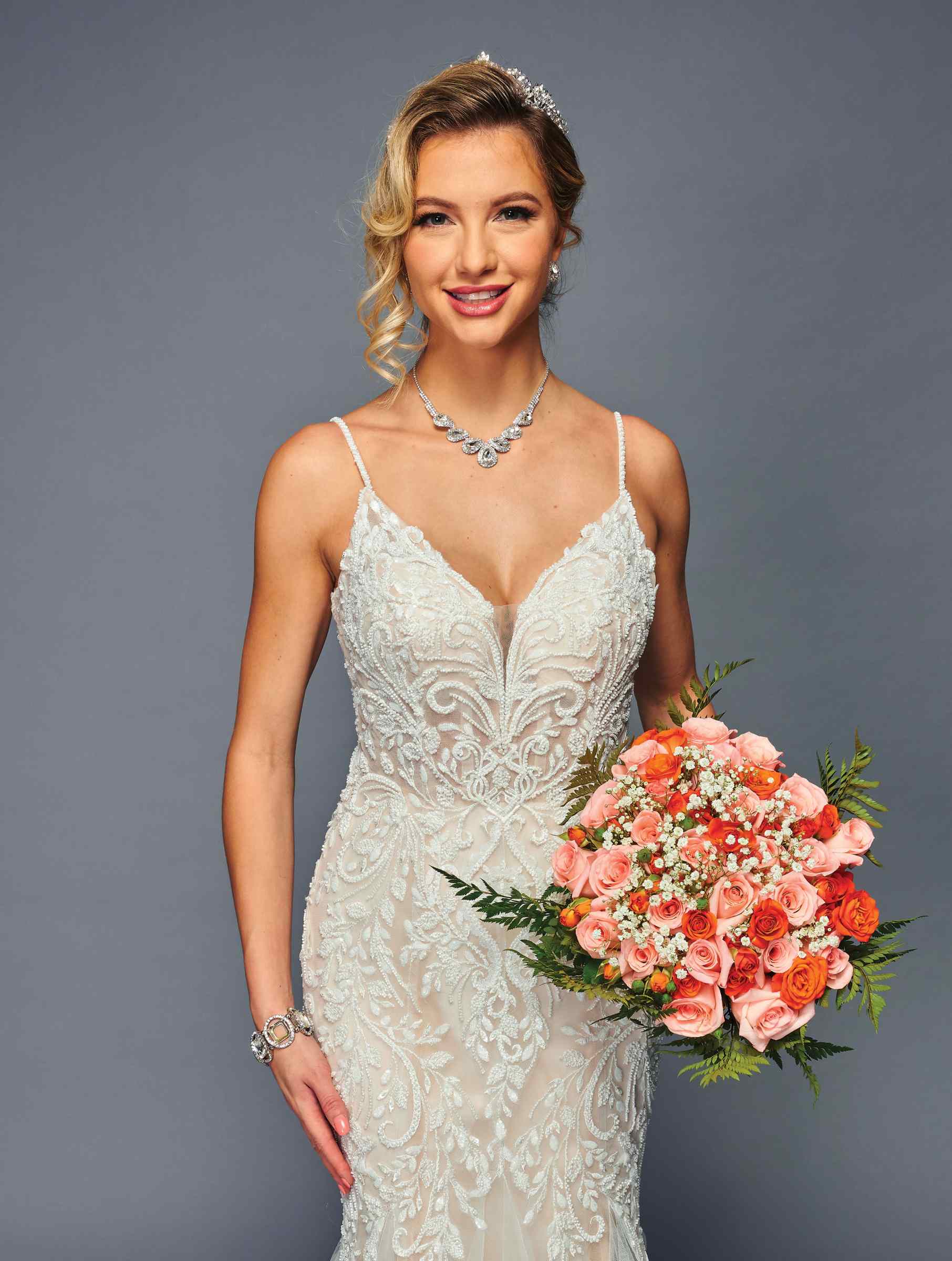 DeKlaire Bridal 472 Spaghetti Straps V-Neckline Mermaid Court Train Wedding Dress