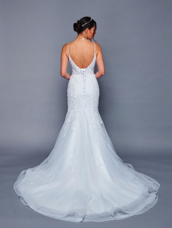 DeKlaire Bridal 472 Spaghetti Straps V-Neckline Mermaid Court Train Wedding Dress