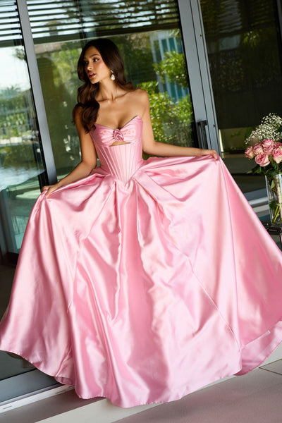 Ava Presley 47223 Long A-Line Strapless Cutout Corset Satin Dress