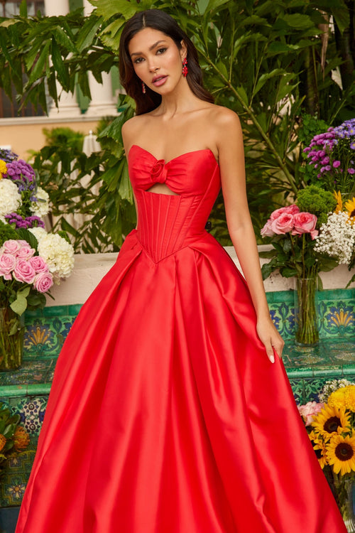 Ava Presley 47223 Long A-Line Strapless Cutout Corset Satin Dress
