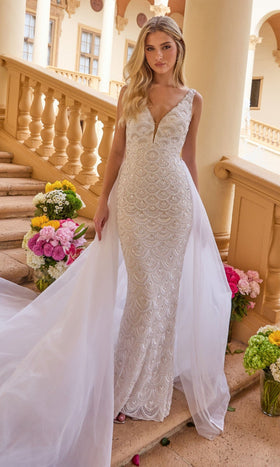 Ava Presley 47224 Long Overskirt Plunging Neckline Couture Open Back Evening Tulle Dress