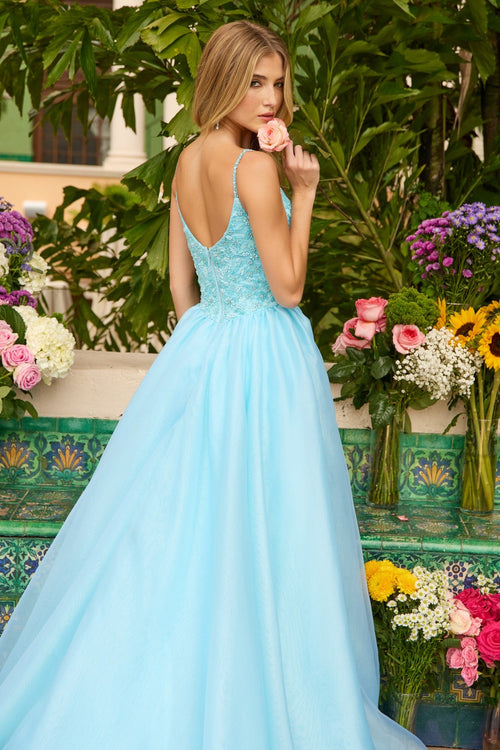 Ava Presley 47242 Floral Long A-Line Sweetheart Beaded Train Prom Dress
