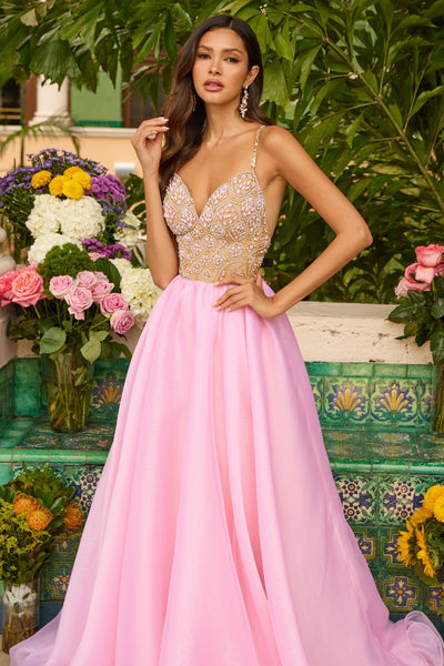 Ava Presley 47243 Long A-Line Fitted Beaded Train Prom Formal Dress