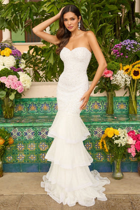 Ava Presley 47251 Ivory Mermaid Strapless Sweetheart Ruffled Dress