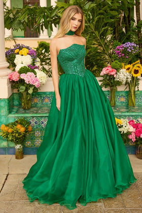 Ava Presley 47255 A-Line Strapless Back Zipper Train Prom Dress