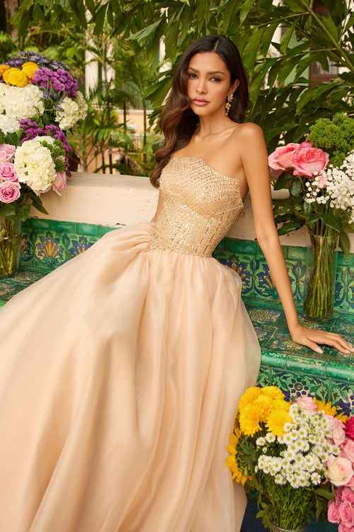 Ava Presley 47255 A-Line Strapless Back Zipper Train Prom Dress