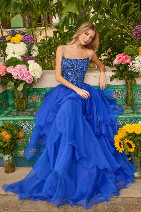 Ava Presley 47271 Strapless Beaded Prom Formal Organza Dress