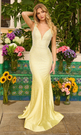 Ava Presley 47278 Stunning Long V-Neck Long Sleeve Sleeveless Prom Dress