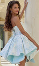 Strapless Floral Jacquard Pleated Dress in Mint