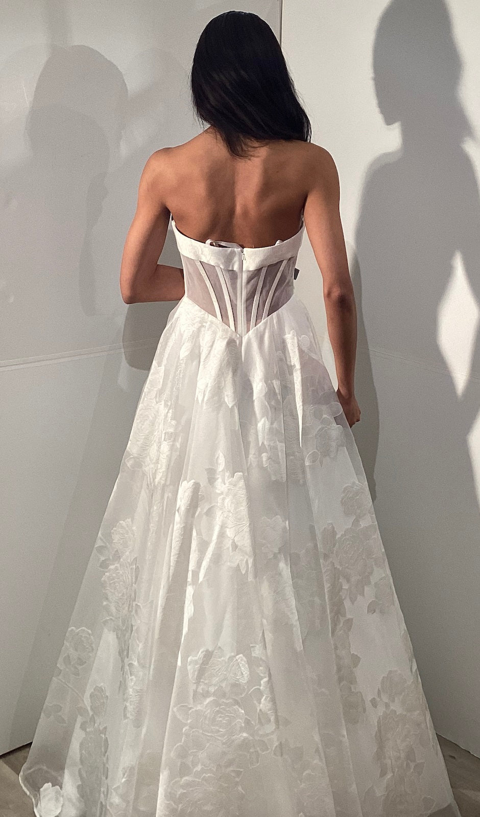 Strapless Floral Organza A-line Gown with Corset Bodice Sweetheart Formal Prom Dress by Jovani 47327