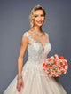 DeKlaire Bridal 474 Long A-Line Cap Sleeve Illusion Boat Neckline Wedding Gown
