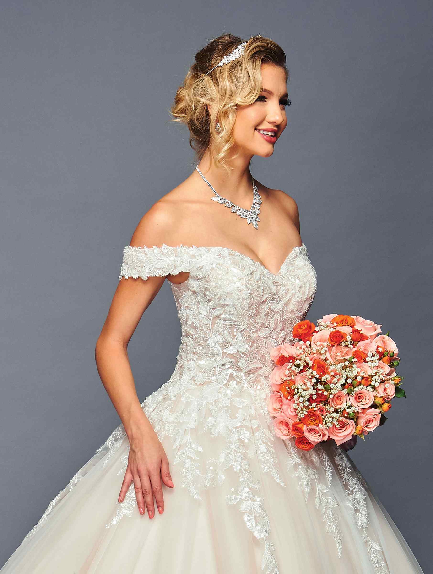 DeKlaire Bridal 475 Long Off the Shoulder Sweetheart Neck Wedding Ballgown