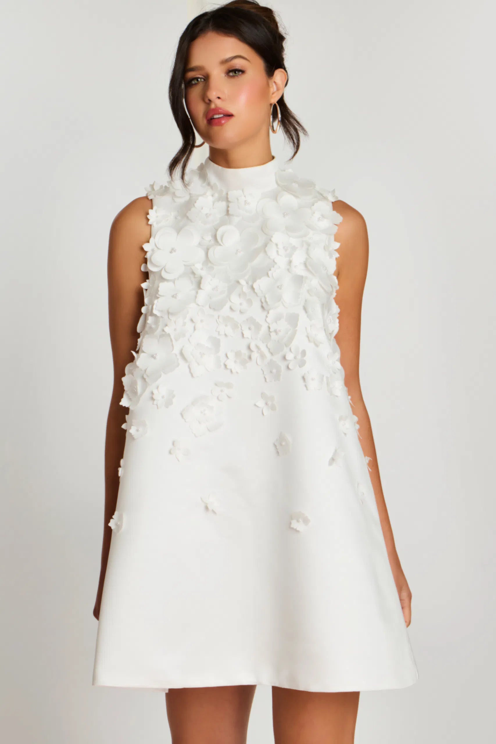 Sleeveless Floral Appliqué A-Line Cocktail Dress High Neck 3D Flower Dress by Jovani 47572