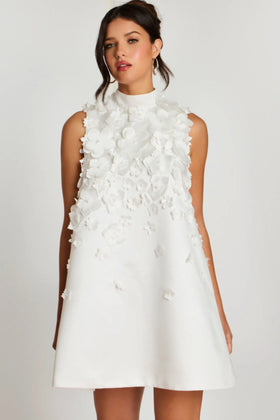 Sleeveless Floral Appliqué A-Line Cocktail Dress High Neck 3D Flower Dress by Jovani 47572