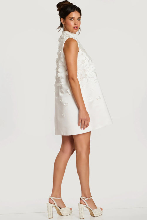 Sleeveless Floral Appliqué A-Line Cocktail Dress High Neck 3D Flower Dress by Jovani 47572