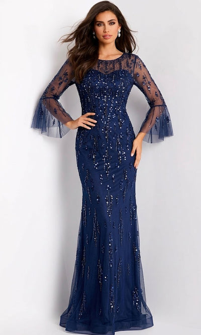 Sheer Navy Gown by Jovani: Elegant Evening Wear Jovani 37465